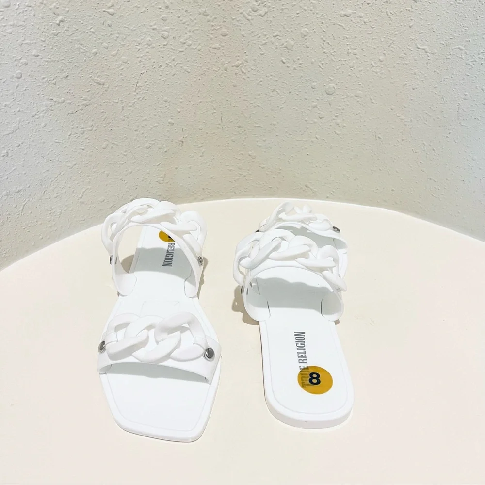True Religion Janay Chains White Jelly Sandals Size 6 NEW